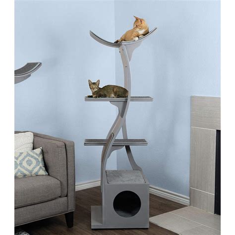 refined feline|THE REFINED FELINE 69 Inch Tall Smoke Gray Lotus Cat .